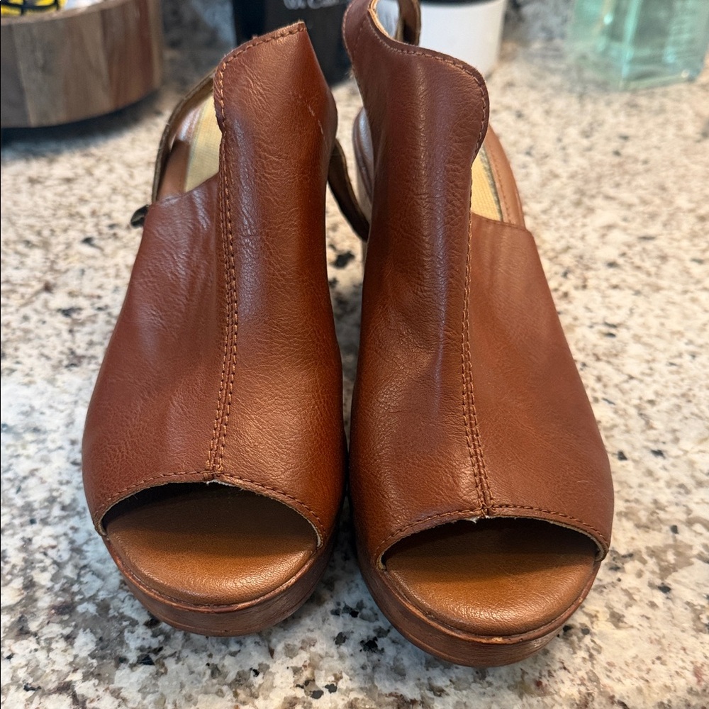 boc Brown Leather Open-Toe Slingback Mules, sz 8